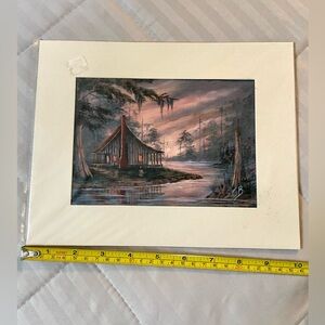 Rustic Cabin Art Print with Gray and Brown Tones